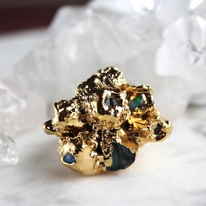 Bandon Oregon Shell Ring, Fire Opal Apatite, 18k Gold Dipped, Size 6