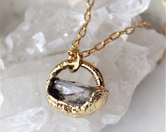 kunzite necklace, raw gold jewelry, gift for her, electroformed, pink stone