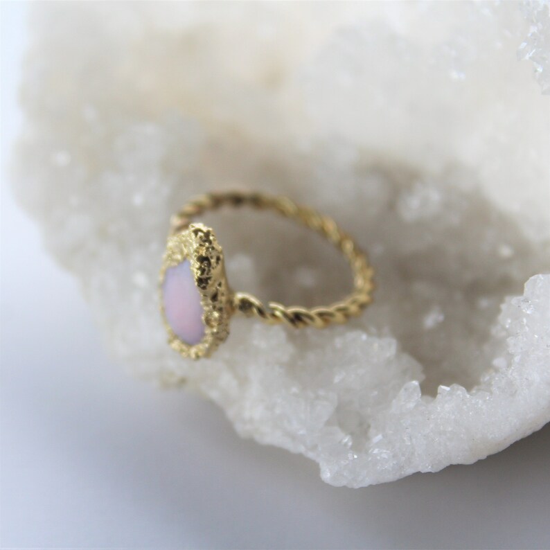 peruvian opal ring, pink stone, opal stacking ring, gold opal ring, raw stone jewelry image 3