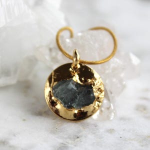 raw aquamarine necklace, disc necklace, raw gemstone jewelry, gold necklace