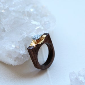 raw diamond ring, wood ring, raw gemstone jewelry, gold ring, organic jewelry, gift for her image 5