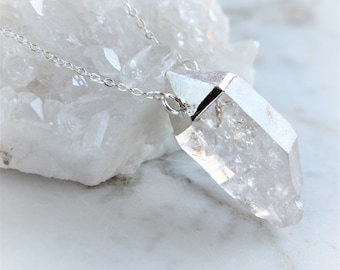 herkimer diamond necklace, raw crystal jewelry, silver jewelry, boho, gift for her, crystal jewelry