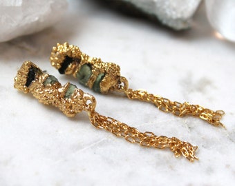 apatite earrings | raw crystal earrings | tassel earrings | raw apatite earrings | green stone earrings | gift for her