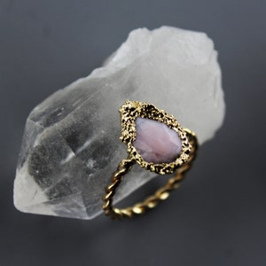 peruvian opal ring, pink stone, opal stacking ring, gold opal ring, raw stone jewelry image 2