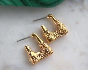 textured gold earrings, hoop earrings, gold nugget, organic jewelry, gift for her