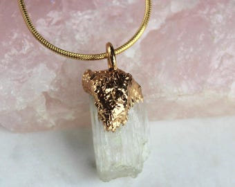 Collar de kunzita, joyería de oro crudo, regalo para ella, electroformado, oro texturizado, Ooak