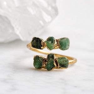 Raw Emerald Ring, 18k Gold Dipped Gemstone, Size 7