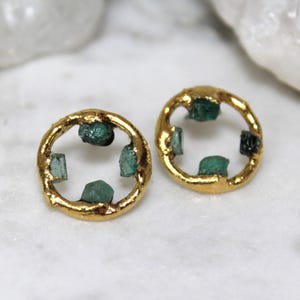 emerald earrings | may birthstone | raw emerald earrings | raw crystal earrings | hoop earrings | birthstone earrings | emerald hoops