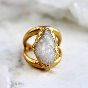 Druzy crystal geode ring, crystal jewelry, open ring, gold ring