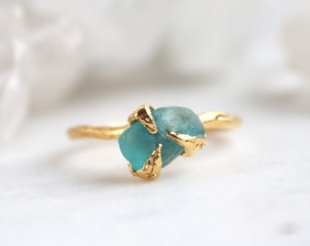 raw apatite ring, leaf ring, prong set ring, plant lover, raw stone ring, gift for her, apatite ring, sterling silver, gold ring