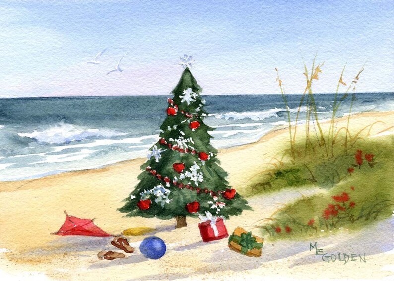 Christmas at the Beach Coastal Christmas Print image 1