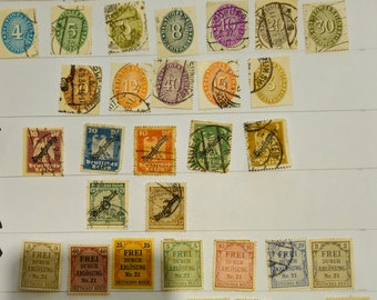 An vintage collection of German stamps from 1908 to 1934.