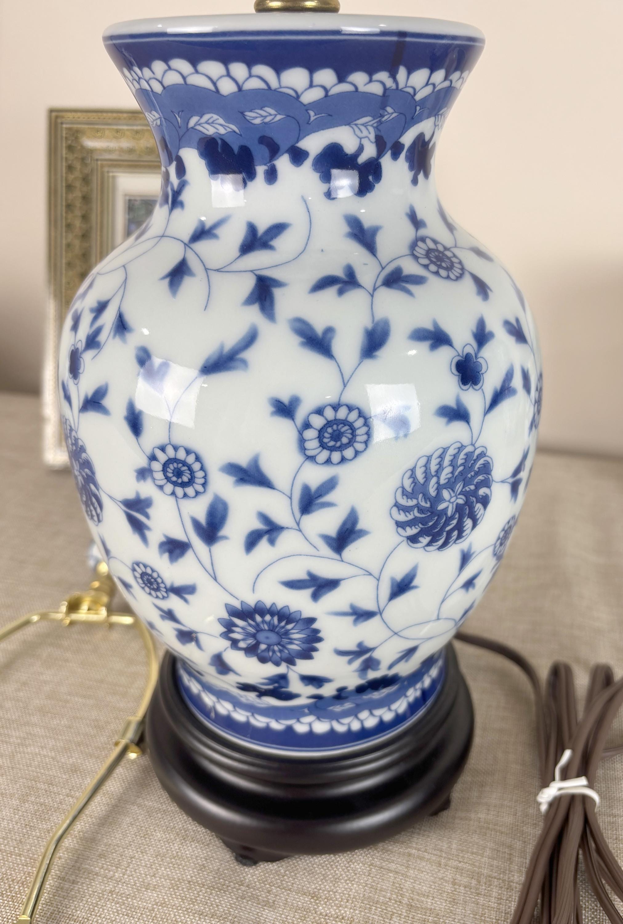 Vintage Blue and White Porcelain Table Lamp With Floral Design ...