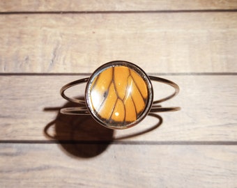 Monarch butterfly Large bracelete- Real butterfly wings glass cabochon wrist cuff - cruelty free-  Ready to Ship - Free Shipping