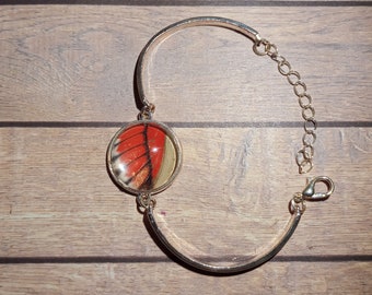 Piano Key butterfly small bracelete- Real butterfly wings glass cabochon wrist cuff - cruelty free-  Ready to Ship - Free Shipping