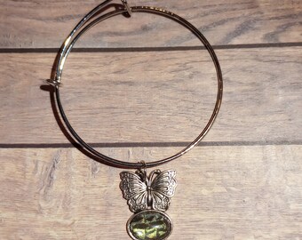 Sunset Moth bangle bracelete- Real butterfly wing jewelry - glass cabochon - cruelty free-  Ready to Ship - Free Shipping