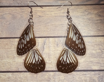 Black and white   butterfly double dangle earrings - Real whole butterfly wings earrings