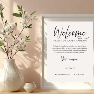 Kit de bienvenida de Airbnb / Plantilla minimalista de Canva: Letrero con contraseña QR de wifi, normas de la casa, letrero de bienvenida / Formato imprimible A4 y carta EE. UU. editable