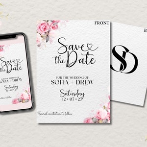 Editable Save the Date - Wedding Invitation - Bride - Wedding - Save the Date - Template - Pink Rose- Smartphone Template - Digital Download