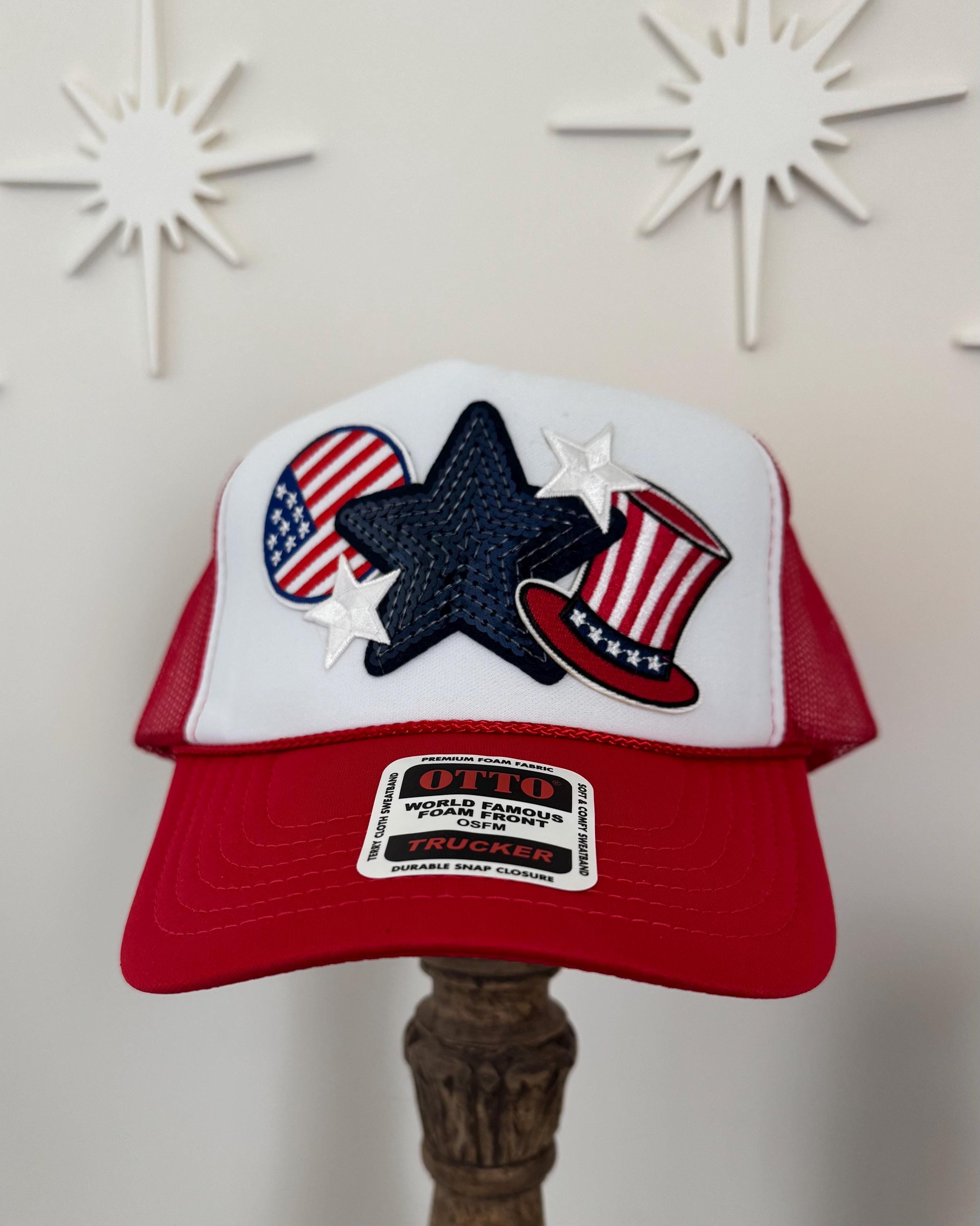 NWT OTTO Red White And Blue Trucker Hat with Star America Embroidery Patches USA Stars Trucker Hat *9 COLORS – Chloe Vs Tank The Boutique main image 2