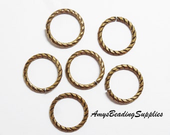 6 Antique Gold Etched 16mm Round Jump Rings 13 Gauge by Trinity Brass Co (JR108-AG)