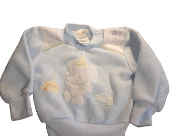 vintage bébé garçon bleu éléphant sweat-shirt taille 3) 6 mois 1970 cadeau anniversaire baby shower