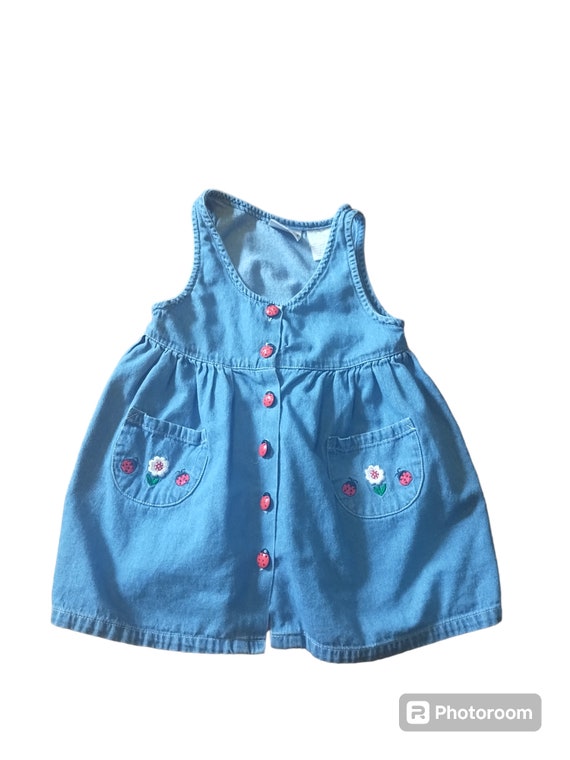 vintage denim toddler girl dress size 3T party ba… - image 1