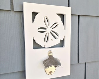 White PVC Sand Dollar Bottle Opener / Coastal Beach Cottage Modern Home House Bar Drinkware Decor Gift