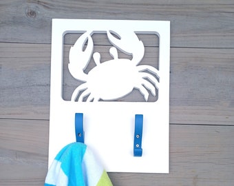 Weatherproof Indoor / Outdoor PVC  2 Hook Crab Towel Rack - Coastal Beach Pool House - Outdoor Home Decor
