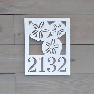 Custom White Sand Dollar Weatherproof PVC  House Number Sign - Coastal Address Marker - Beach House - Outdoor Home Decor