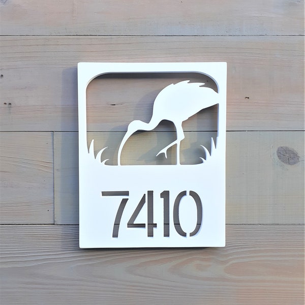 Custom White PVC Weatherproof Ibis House Number Sign - Coastal Sea Bird Address Marker - Beach House - Outdoor Home Decor