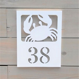 Custom White Crab Weatherproof PVC  House Number Sign - Coastal Address Marker - Beach House - Outdoor Home Decor