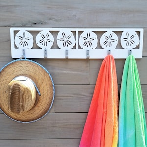 6 Hook Weatherproof PVC Sand Dollar Indoor / Outdoor Hat Towel Suit Pool Shower Rack / Coastal Beach Hooks Home House Bath Decor