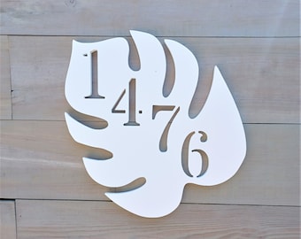 White Weatherproof PVC Tropical Leaf House Number Sign - Address Marker - Outdoor Home Decor Curb Appeal