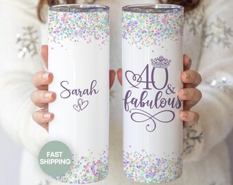 Personalized 40th Birthday Tumbler for Women 40 and Fabulous Travel Cup to Go Birthday Crew Tumbler Milestone 40th Birthday Gift for Her Cup