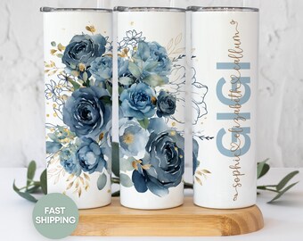 Personalized Floral Gigi Tumbler with Grandchildren's Names Mothers Day Gift for New Gigi Travel Cup Gift for Grandma Gigi Tumbler and Straw