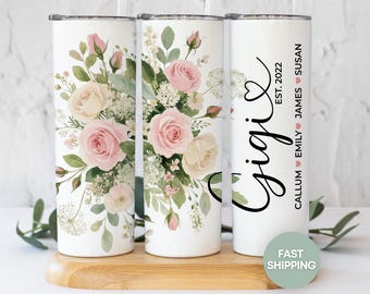 Floral Gigi Tumbler Personalized with Grandkids Names Gigi Established Date Tumbler Mothers Day Tumbler for Grandma Gigi Tumbler with Straw