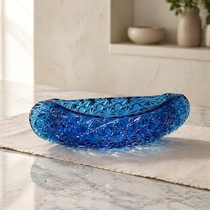 Blue Daisy Button Canoe Boat Succulent Display Tiny Treasure Bowl 6"