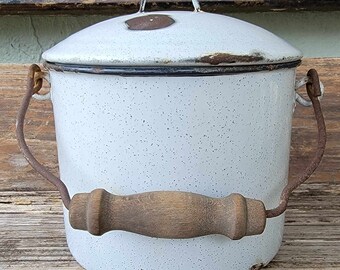 Small Enamelware Pail/Bucket with Lid 6" High