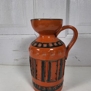Bitossi Orange Aldo Londi Pitcher Made In Italy Pottery Vintage.7 in.