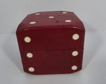 Vintage Italian Leather Dice Playing Card Box Mid Century Modern Casino Decor
