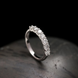 0.70 ct Moissanite Silver Ring, 925 Sterling Silver Half Eternity Stacking Band, Round Cut Moissanite Wedding Ring, Anniversary Gift