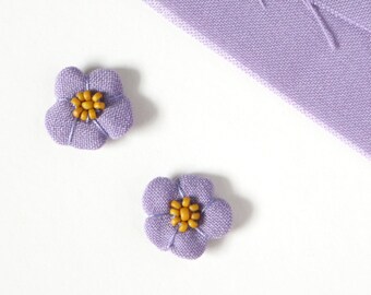 Flower Bud Earrings, Vintage Fabric Textile Jewelry, Stud Earrings for Sensitive Ears Nickel Free Hypoallergenic Titanium Earrings Lavender