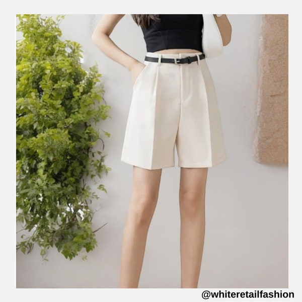 Fashion High Street Drape Suit Shorts Women Casual Solid Color High Waist Zipper Shorts Office Lady Summer Bottoms With Belt