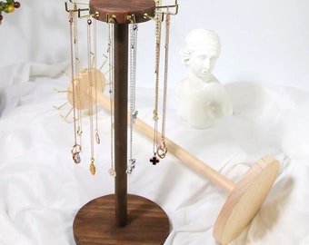 Wooden Jewellery Stand - Rotating Handmade Jewellery Stand Necklace Bracelet Stand Wood Craft