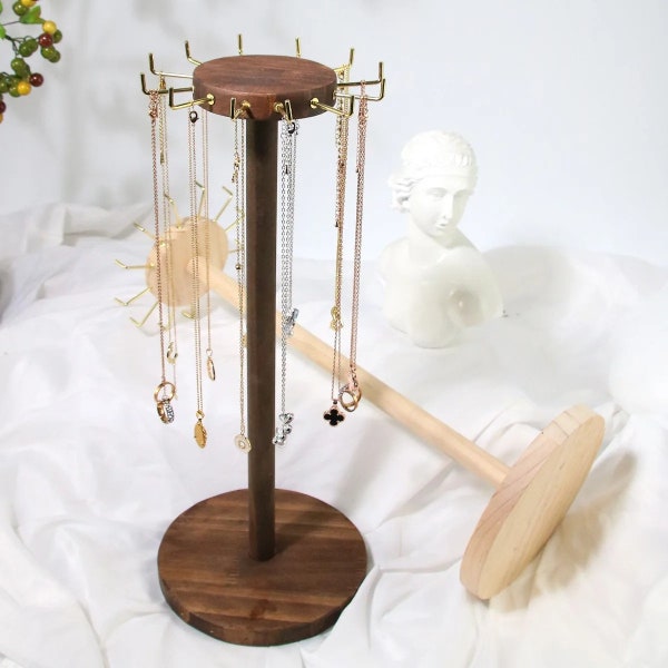 Wooden Jewellery Stand - Rotating Handmade Jewellery Stand Necklace Bracelet Stand Wood Craft