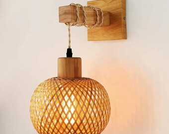 Lampe lustre de style japonais faite main - Fixation murale incluse dans le forfait Artisanat moderne en bambou