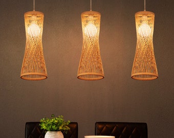 Kronleuchterlampe aus Holz im japanischen Stil – Deckenlampe aus Bambus, moderne handgefertigte Leuchte