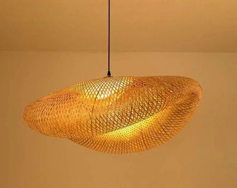 Lustre en bambou naturel fait main - Abat-jour en bois pour décoration de restaurant japonais