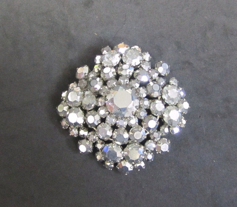 Vintage Signed Austria Black Diamond Chaton Brooch